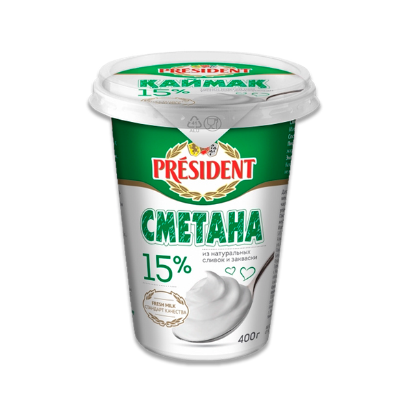 Сметана President 15% 400 г
