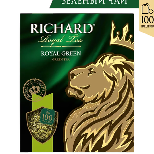 Чай зеленый Richard Royal Green 100 пакетиков, 200г