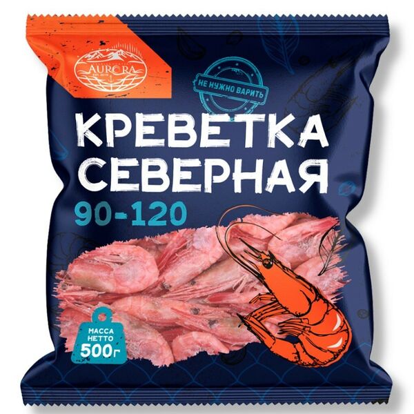 Креветки Aurora Северные неразделанные варёно-мороженые 90-120, 500 г