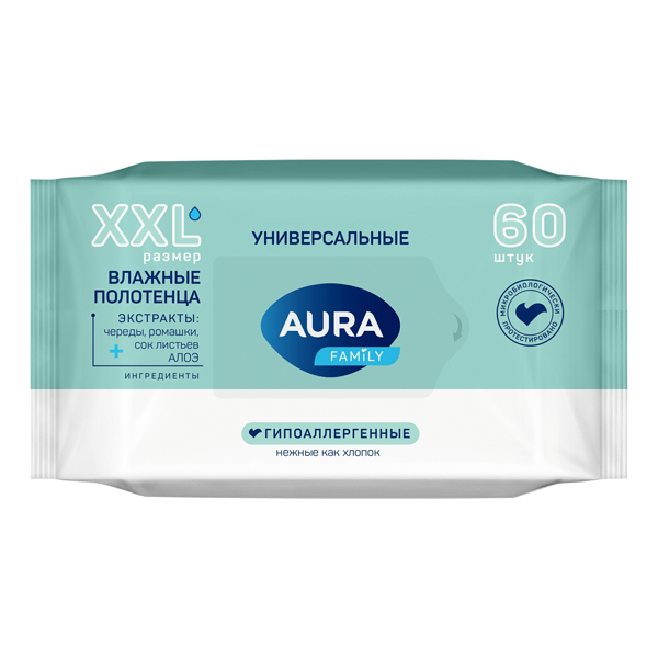 Влажные полотенца Aura Family  универсальные 60 шт.