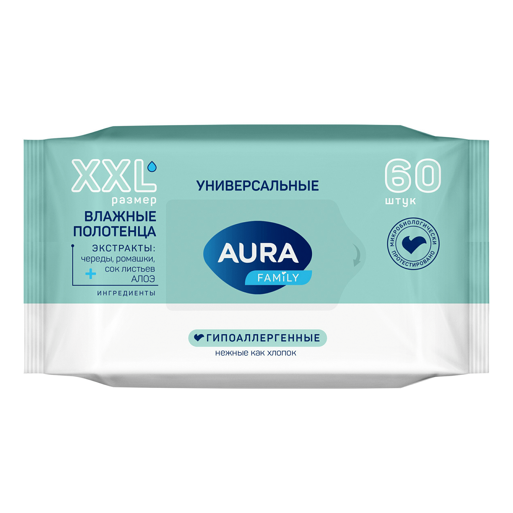

Влажные полотенца Aura Family универсальные 60 шт