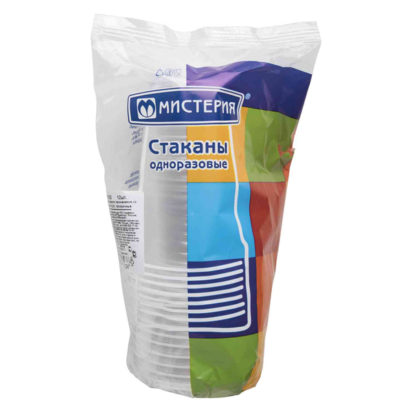 Стаканы одноразовые Мистерия прозрачные 200 мл 12 шт, 25 г