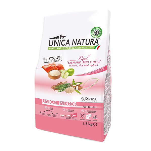 Indoor сухой корм UNICA для кошек с лососем, рисом и яблоками