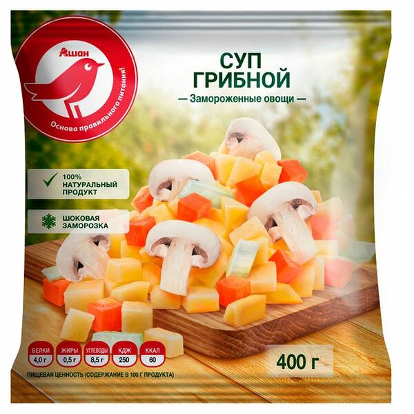 Смесь овощная АШАН Красная птица Суп грибной замороженная 400г
