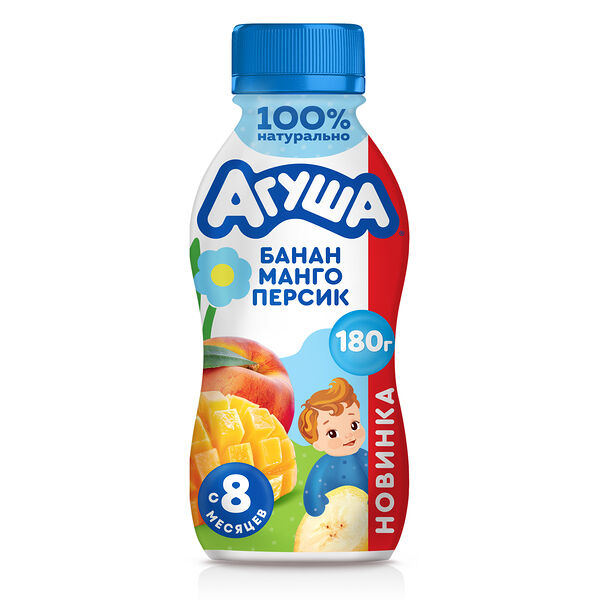 Йогурт питьевой Агуша с бананом, манго и персиком, с пробиотиком, с 8 месяцев 180 г
