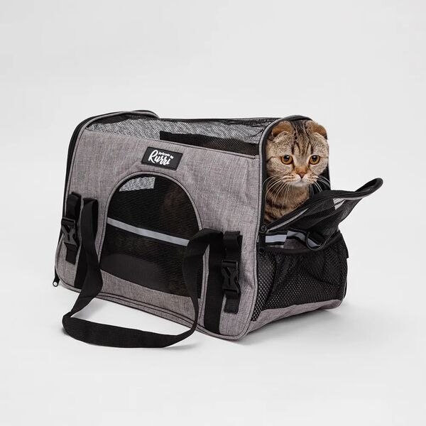 Сумка-переноска Rurri для кошек и собак мелкого размера L 48х25х33 см серая