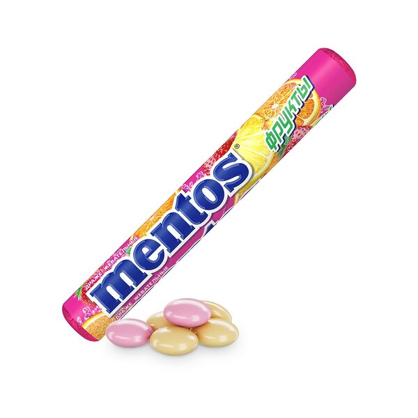 Драже жевательные Ментос со вк фруктов клубники,апельсина,лимона 37,5г