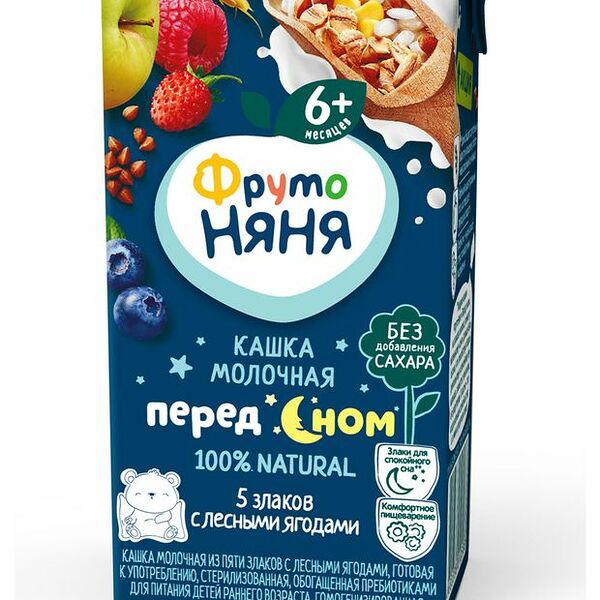 Кашка ФрутоНяня молочная 5 злаков с лесными ягодами с 6 месяцев 200 мл