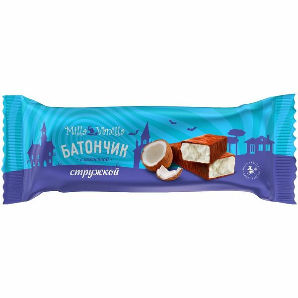 Батончик Milla Vanilla с кокосовой стружкой в глазури с какао 40г