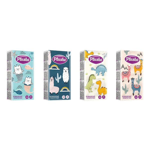 Носовые платочки Plushe белые 2 слоя 10 шт. х 10 шт.