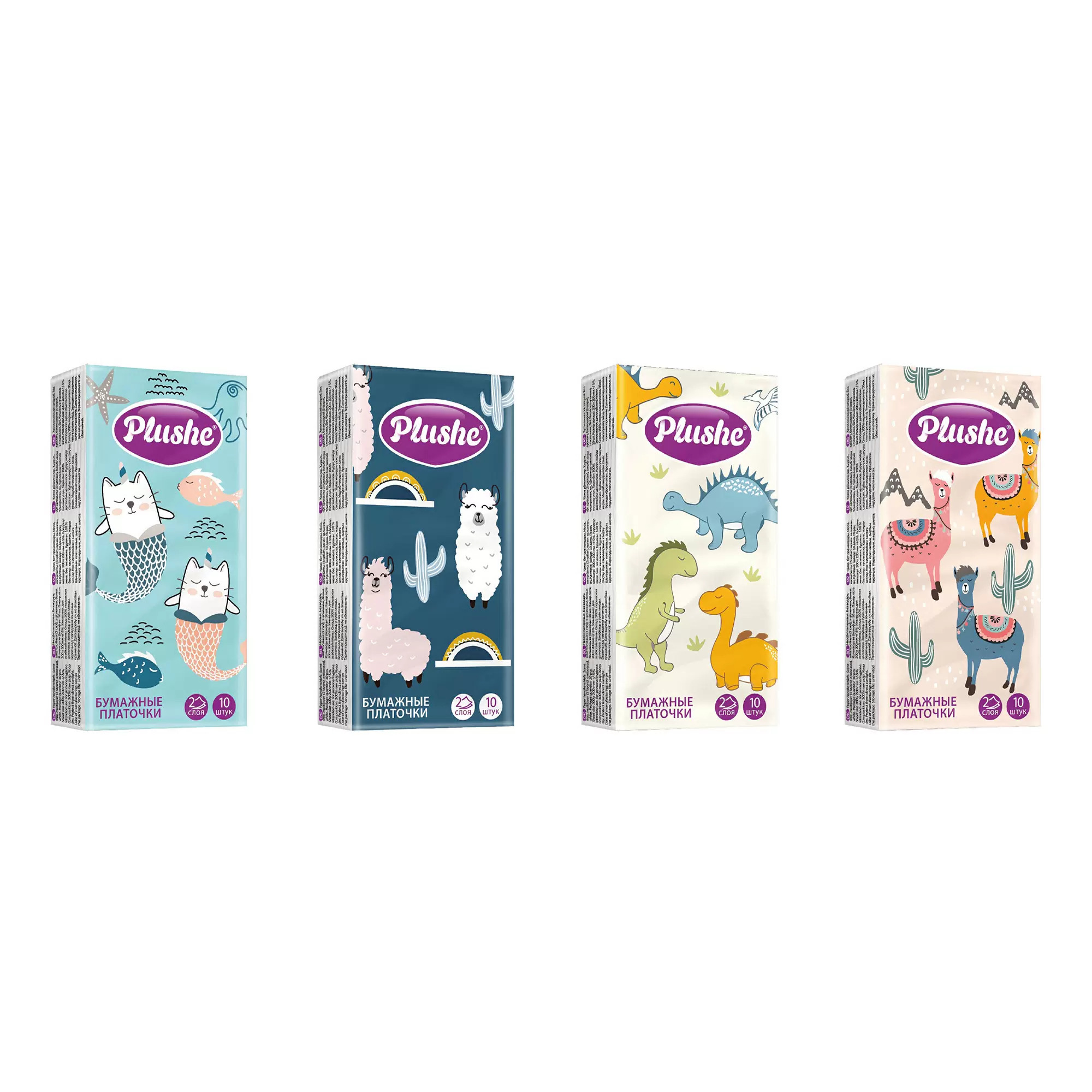 

Платки бумажные Plushe Classic 2 слоя, 10 шт. x 10 шт.