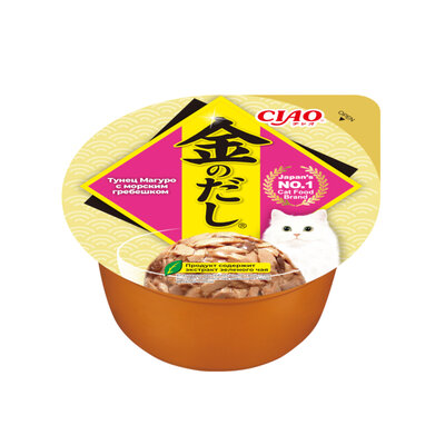 Влажный корм для кошек Инаба Чао (Inaba Ciao) Чашка Киннодаши (Kinnodashi Cup) Тунец Магуро с морским гребешком 70 г