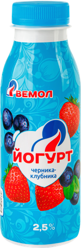 

Йогурт питьевой Вемол Черника, клубника с соком 2.5% 290 г