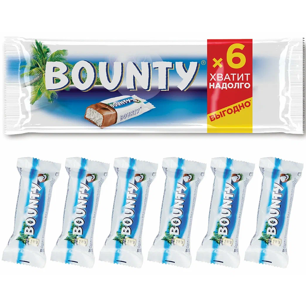 Bounty шоколадный батончик с нежной мякотью кокоса, пачка 165 г