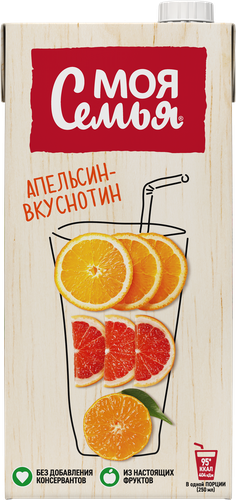 

Напиток сокосодержащий Моя Семья Апельсин Вкуснотин из апельсина, мандарина и грейпфрута 1.93 л