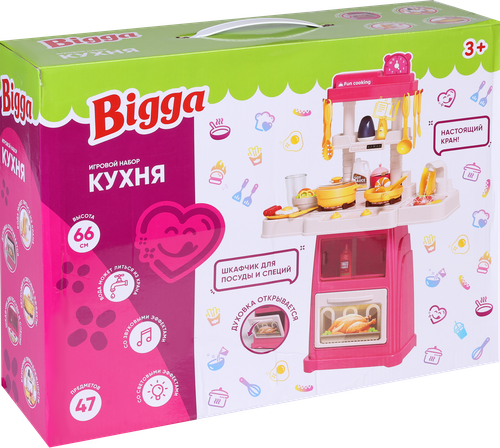 

Набор игровой Bigga Кухня 66 см со световыми и звуковыми эффектами, 47 предметов, Арт. MU-889-266