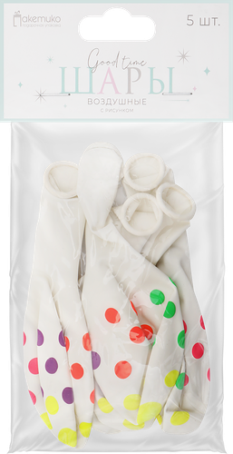 Шар воздушный Paketiko разноцветный с рисунком в ассортименте 5 шт.
