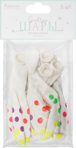 

Шар воздушный Paketiko разноцветный с рисунком в ассортименте 5 шт.