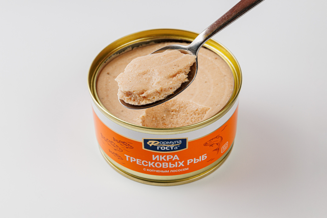 

Икра тресковых рыб с кусочками копченых лососевых рыб Формула ГОСТа, 160 г