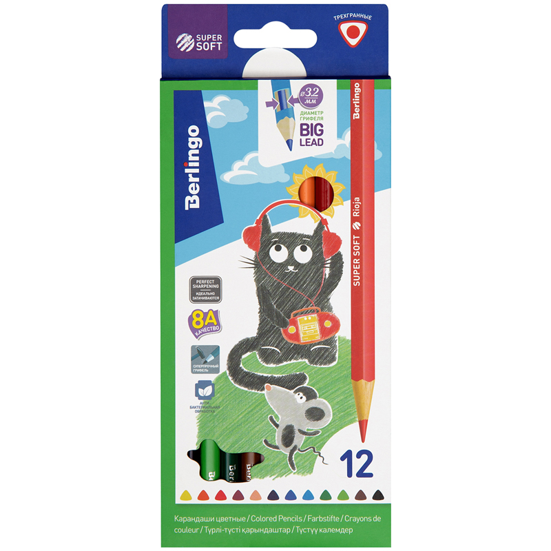 

Цветные карандаши Berlingo 12 цветов трехгранные