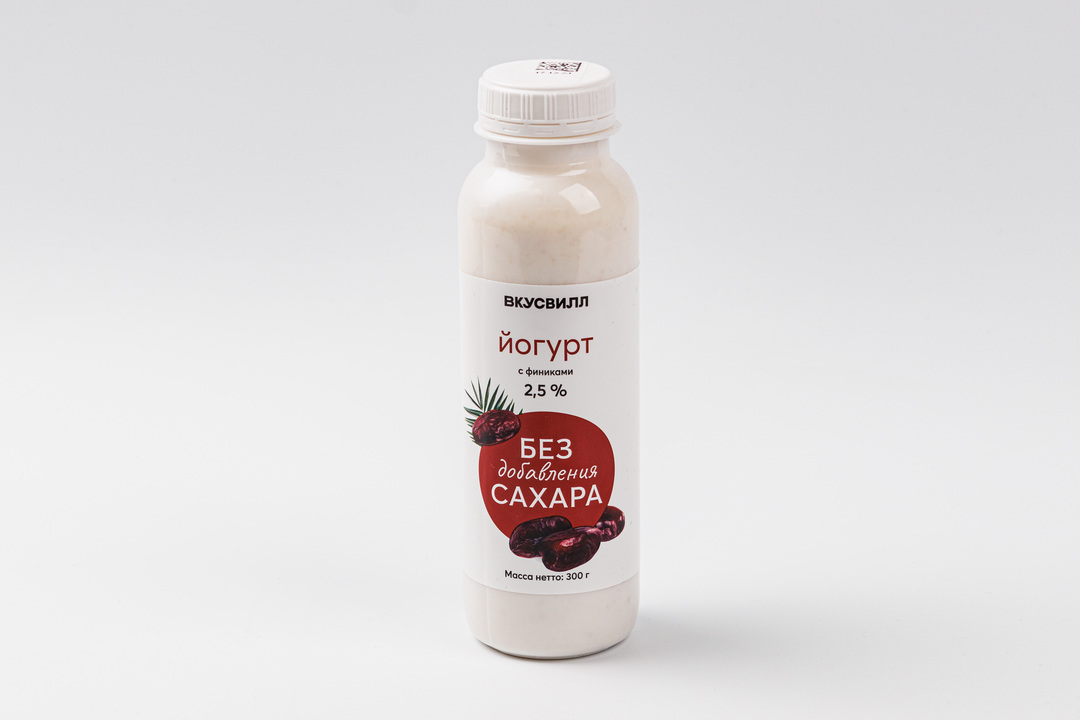 

Йогурт питьевой ВкусВилл с финиками без добавления сахара 2.5%, 300 г