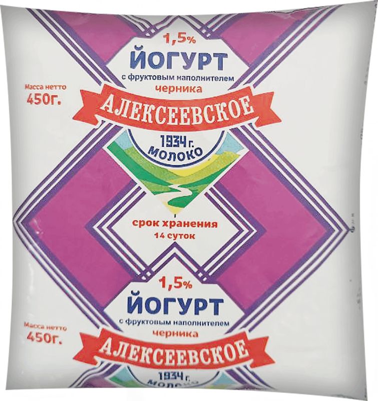 

Йогурт Алексеевское Молоко черника 1.5%, 450 мл