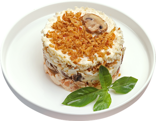 

Салат слоеный Лента Fresh с курицей и шампиньонами вес