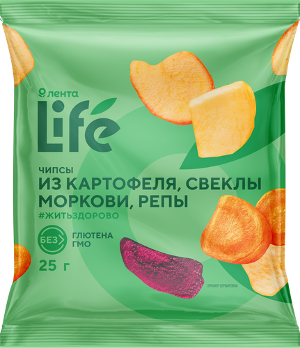 

Чипсы овощные ЛЕНТА ЕСО Хрустящие, из картофеля, свеклы, моркови и репы 25 г