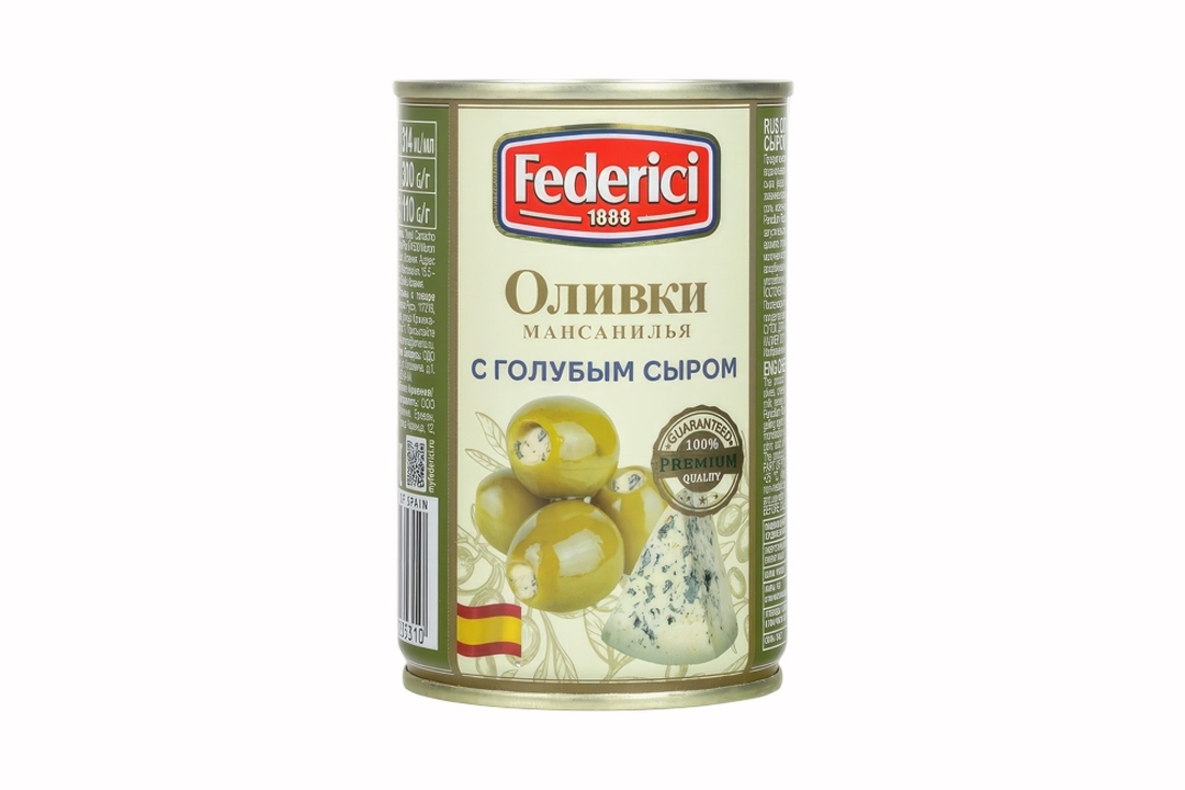 

Оливки крупные Federici с голубым сыром 300 г