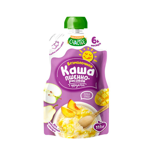 Каша безмолочная Маленькое счастье Пшенно-рисовая+фрукты 111г дой-пак ДП