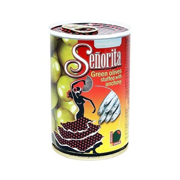 Оливки Senorita зеленые фаршированные анчоусом ж/б 280г