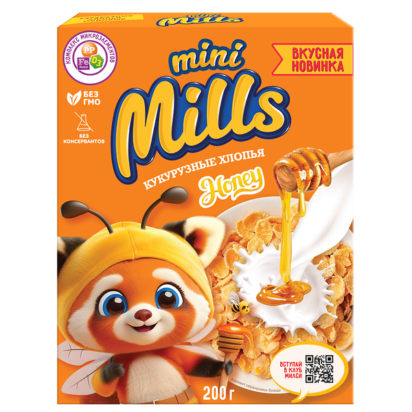 Хлопья кукурузные Mini Mills Медовые, обогащенные витаминами и железом 200 г