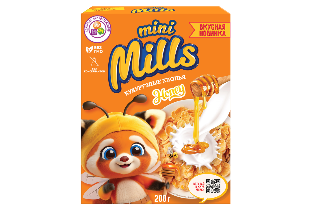 

Хлопья кукурузные Mini Mills Медовые, обогащенные витаминами и железом