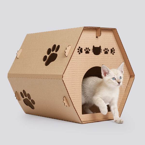 Домик Pet Hobby из картона для кошек Соты, 40х36.5х34.5 см, коричневый