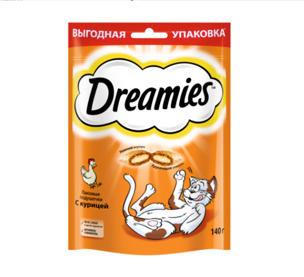 Лакомство для кошек Dreamies подушечки с курицей 140 г