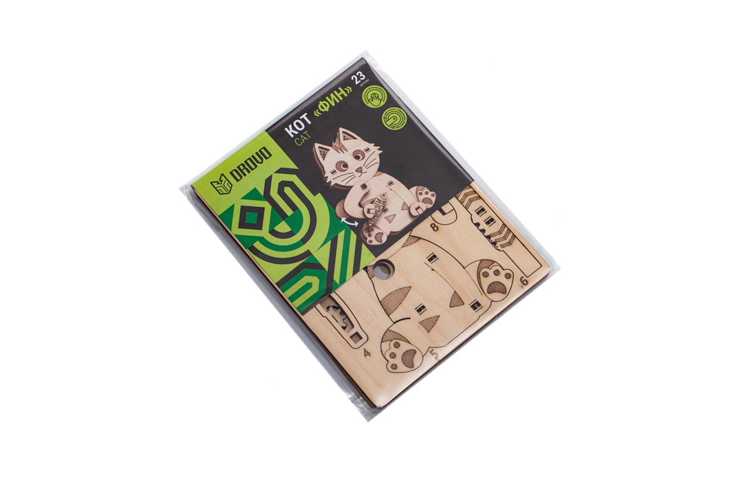 

Деревянный конструктор 3d пазл Drovo Кот фин