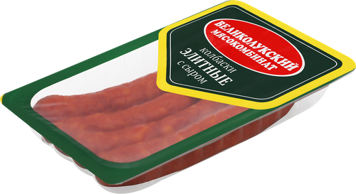 

Колбаски копчено-вареные Великолукский Мясокомбинат Элитные с сыром категория А вес