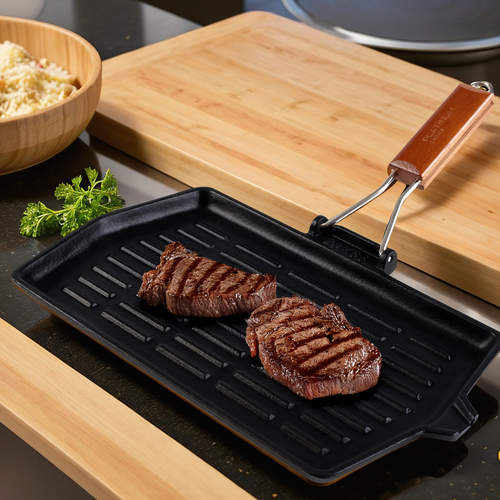 

Сковорода-гриль Platinum choice 35х21 см съемная ручка чугун эмаль