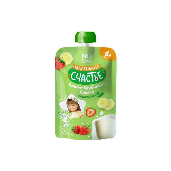 Пюре из банана и клубники со сливками 90г гуалопак ДП Маленькое счастье