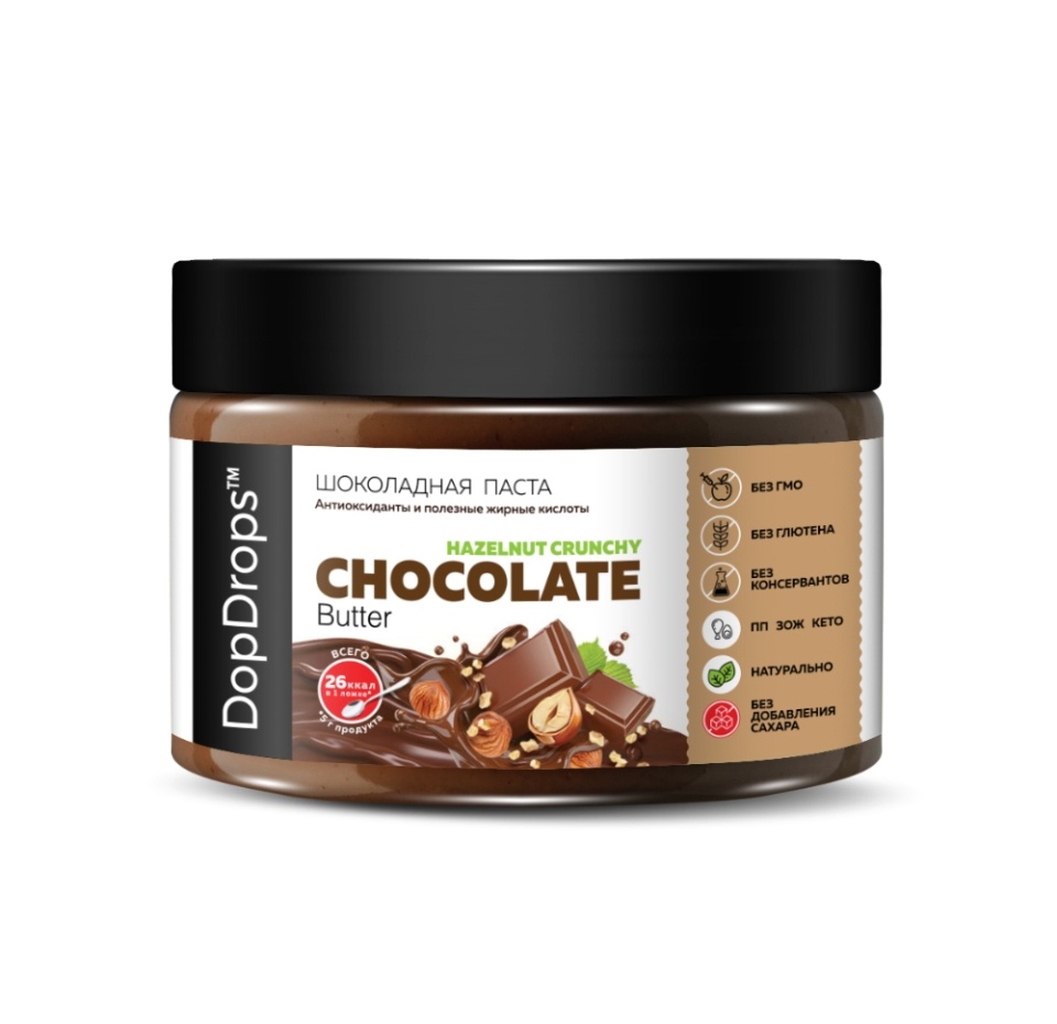 

Паста шоколадно-фундучная DopDrops Сhoсolate Butter Hazelnut Crunchy без сахара 250 г