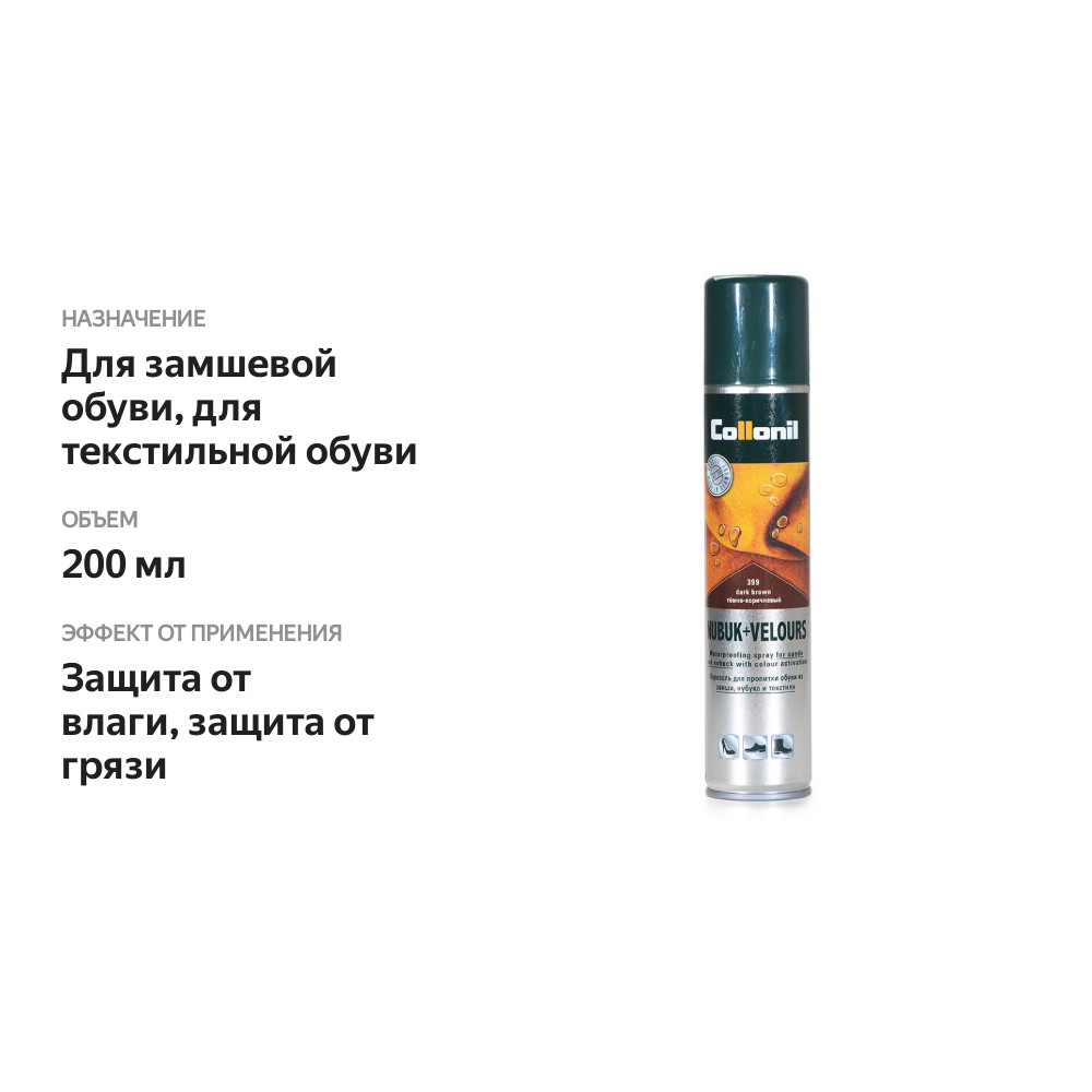 

Аэрозоль для ткани Collonil замши и нубука, темно-коричневый 200 мл