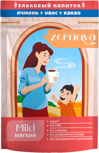 Напиток злаковый Zernova Mild растворимый Ячмень, овес, какао, порошкообразный 200 г