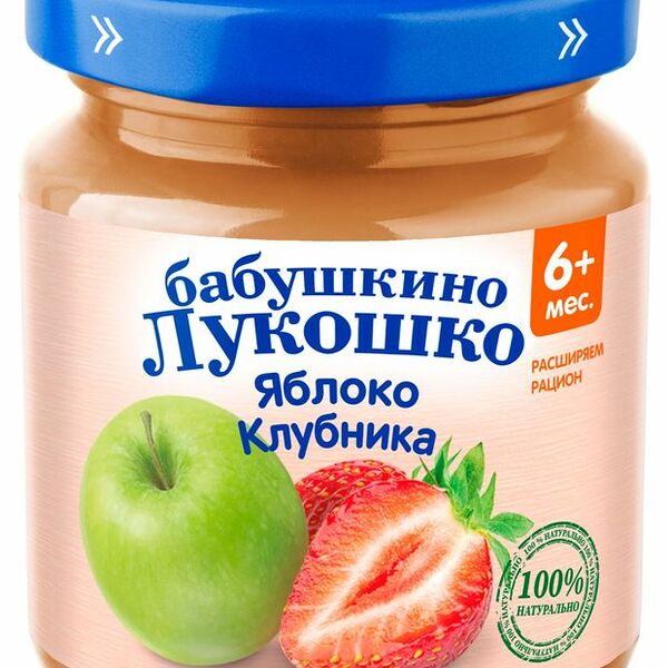 Пюре фруктовое Бабушкино Лукошко яблоко, клубника 100 г