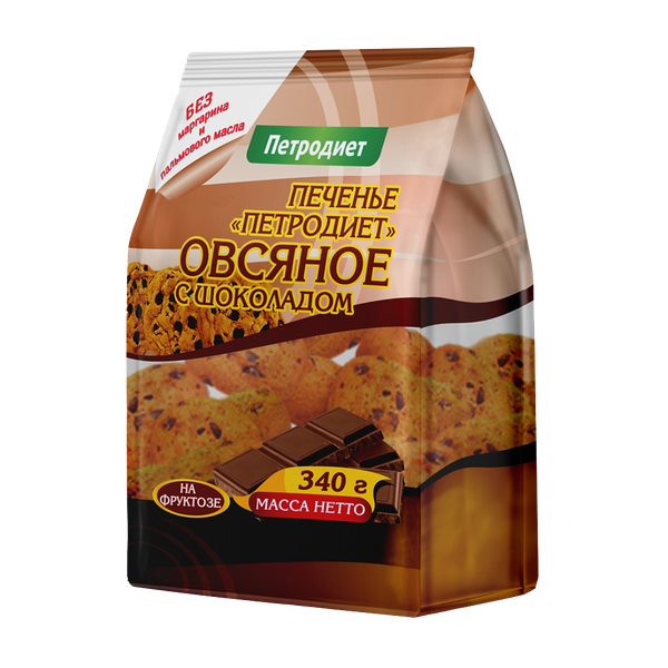 Печенье Петродиет овсяное с шоколадом на фруктозе 340 г