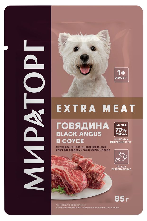 

Корм для взрослых собак мелких пород Winner Extra Meat говядина Black Angus в соусе, 85 г