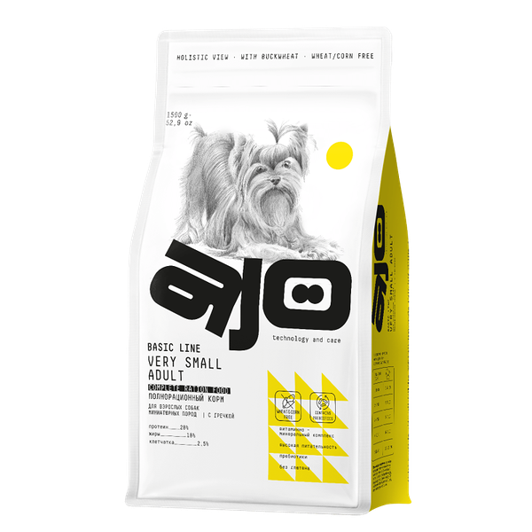 Сухой корм Ajo Dog Very Small Adult для взрослых собак миниатюрных пород с индейкой, ягненком и гречкой 1.5 кг
