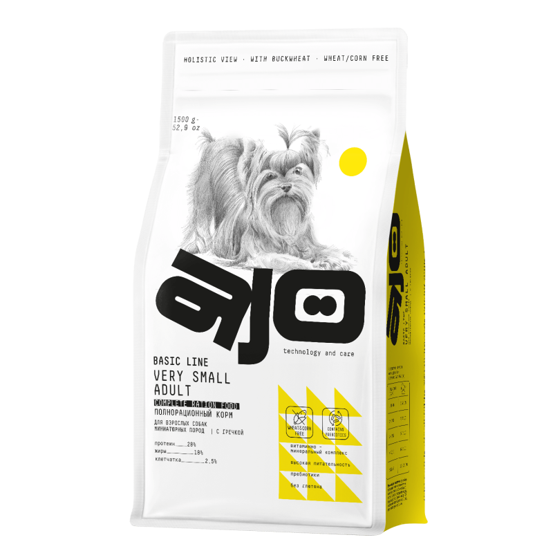 

Сухой корм Ajo Dog Very Small Adult для взрослых собак миниатюрных пород с индейкой, ягненком и гречкой 1.5 кг