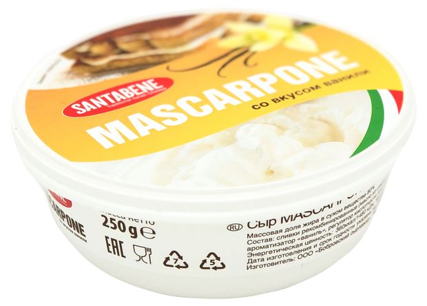 

Сыр Santabene Маскарпоне со вкусом ванили 80%, без змж 250 г