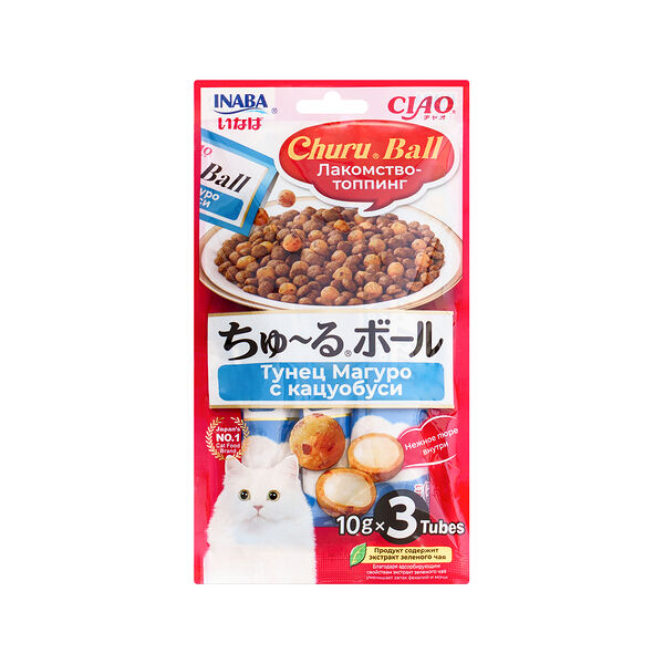 Лакомство-топпинг для кошек Inaba Ciao Churu Ball Тунец магуро с кацуобуси 30 г