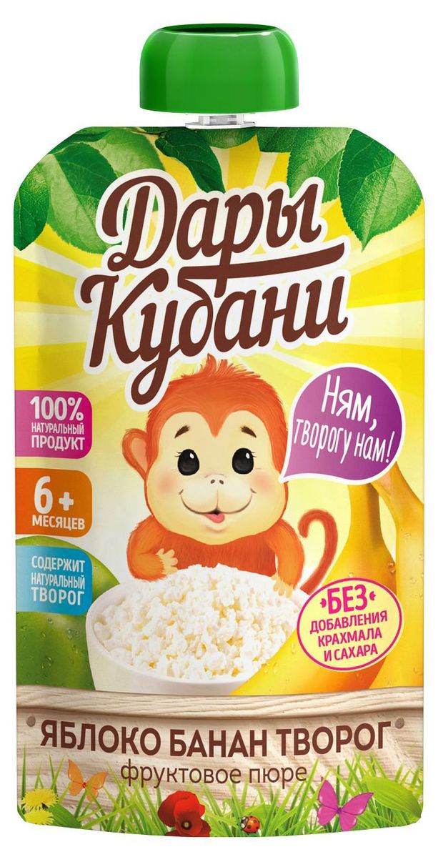 

Пюре фруктовое Дары Кубани Яблоко-банан-творог с 6 месяцев 90 г